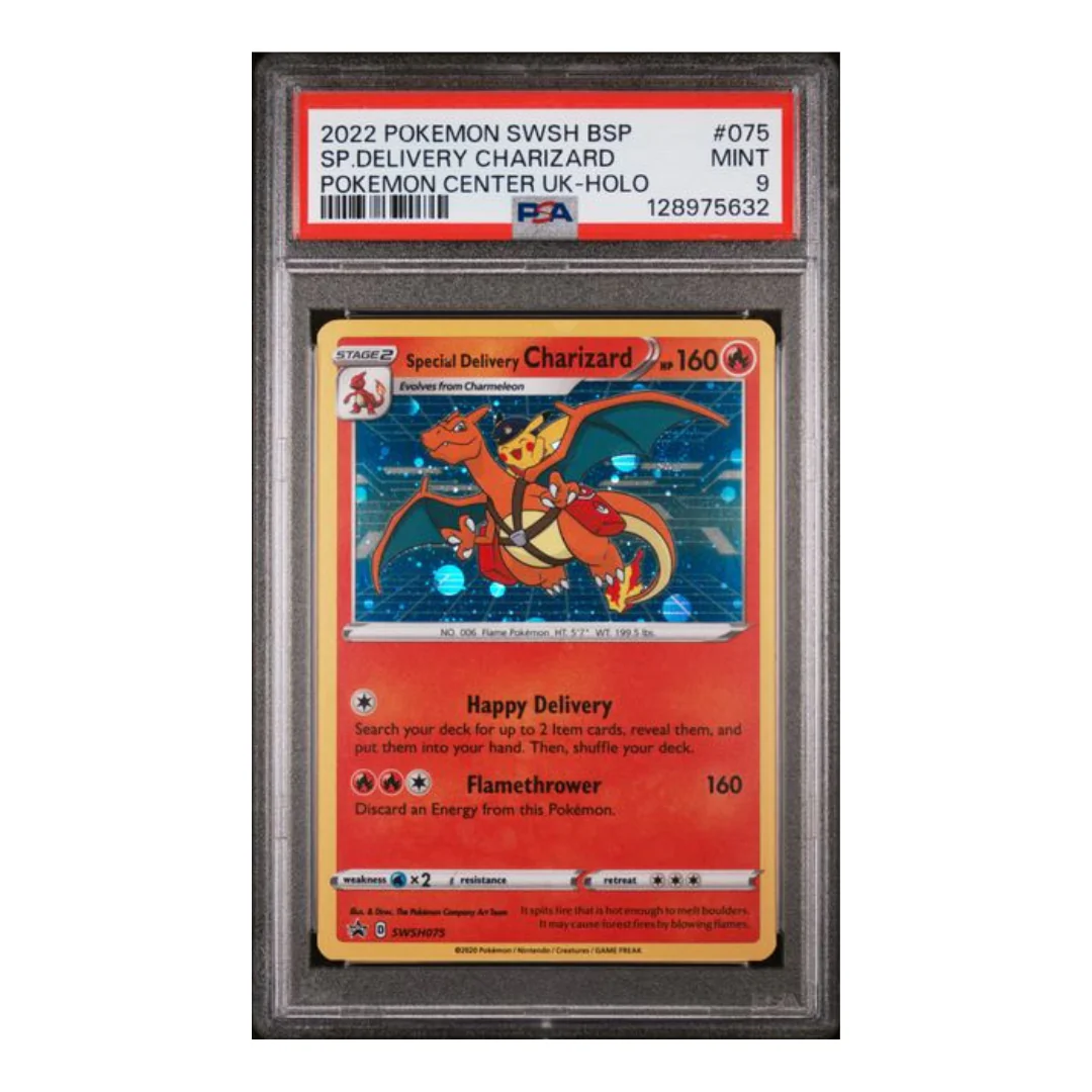 2022 POKEMON SWSH BLACK STAR PROMO #075 SP.DELIVERY CHARIZARD POKEMON CENTER UK-HOLO