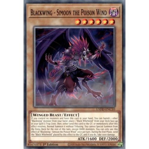 Blackwing - Simoon the Poison Wind - L5DD-ENC10 Common / Short Print 1st Edition