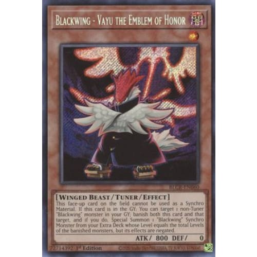 Blackwing - Vayu the Emblem of Honor - BLCR-EN060 Secret Rare 1st Edition