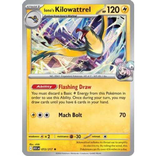Iono's Kilowattrel (72) Rare Classic Holofoil